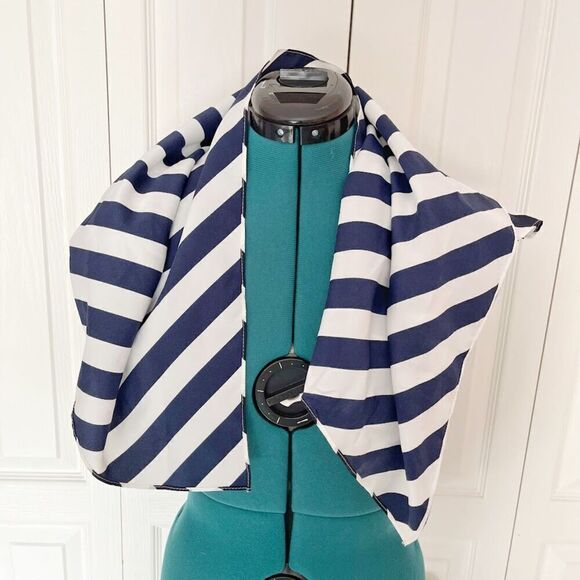 Unbranded Nautical Cruise Navy Blue White Stripe Square Handkerchief Scarf - Picture 3 of 4